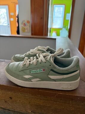 Reebok Sage Green and White Low-Top Sneakers